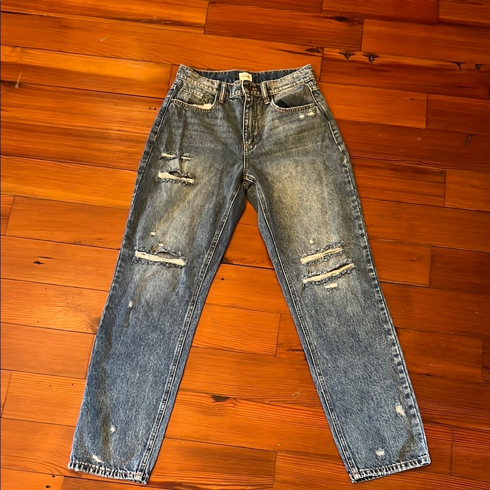 Sneak Peek Blue Relaxed Jeans with Distressed Details